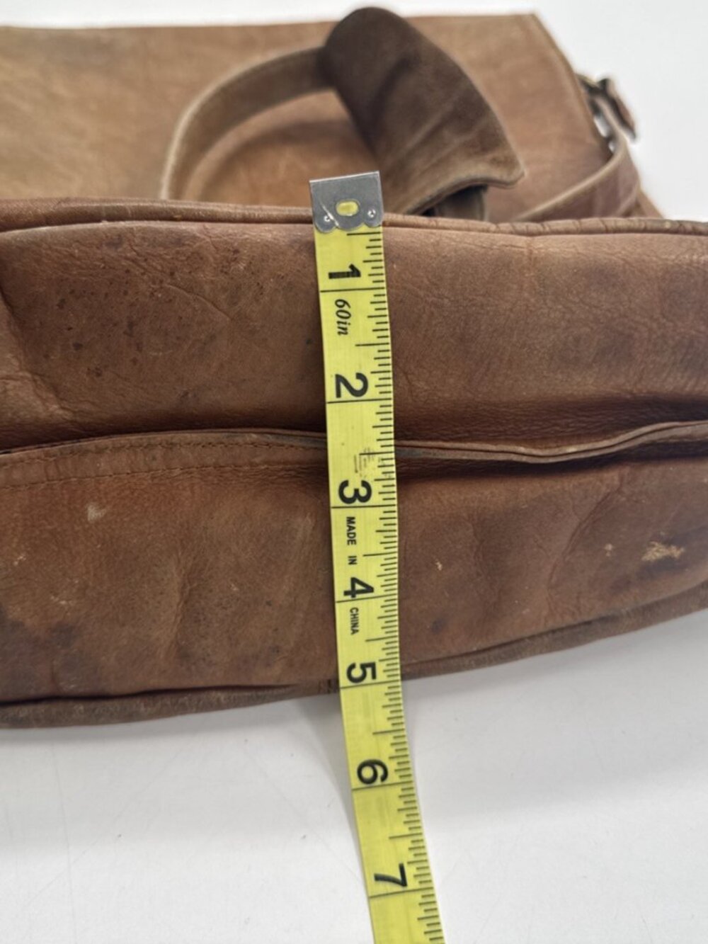 Boulder Ridge Messenger Bag Tan Cowhide Leather Plaid Lined Pockets Distressed - Picture 6 of 16
